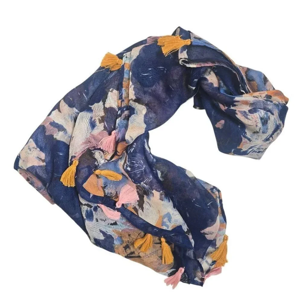 Lulla Collection by Bindya Watercolor Floral Tassle Scarf Wrap